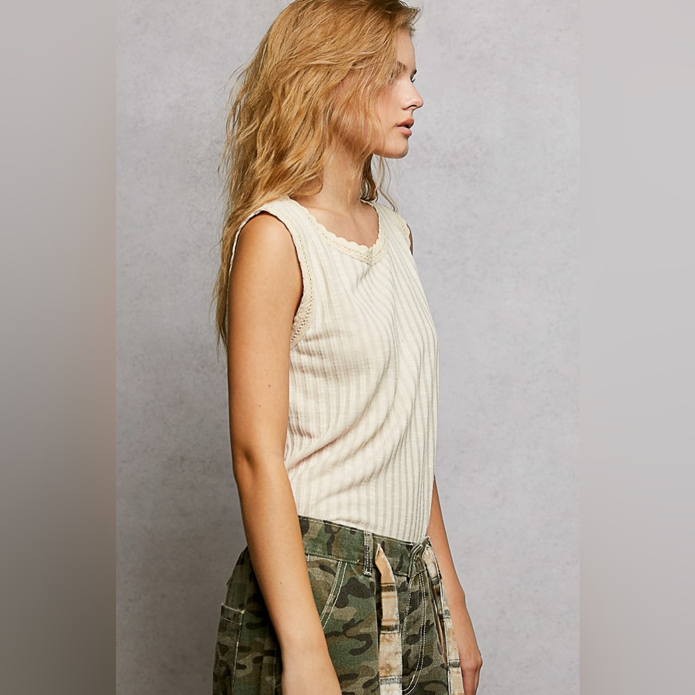 POL Ribbed Round Neck Tank with Lace Trim - Picture 3 of 6